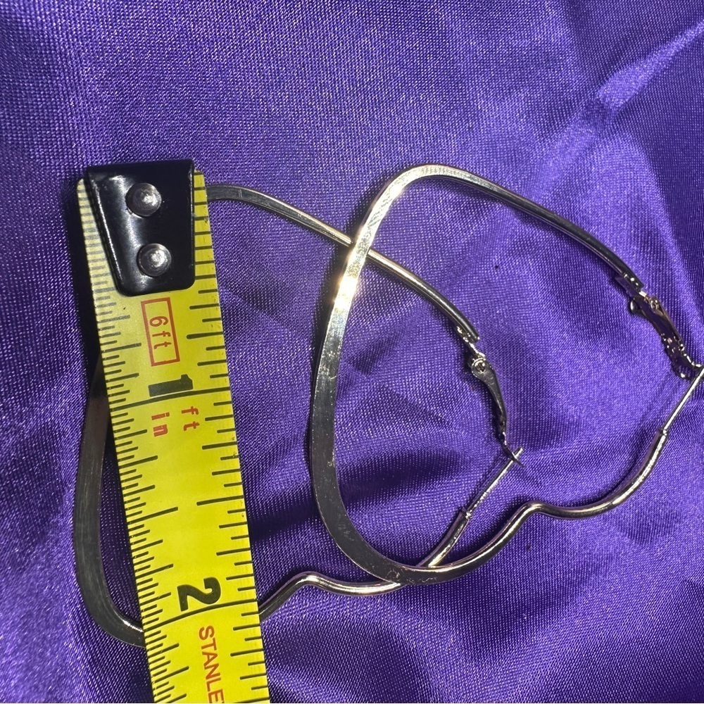 Gold Heart Hoop Drop Earrings Minimalist 2.25 Inch - Picture 9 of 13